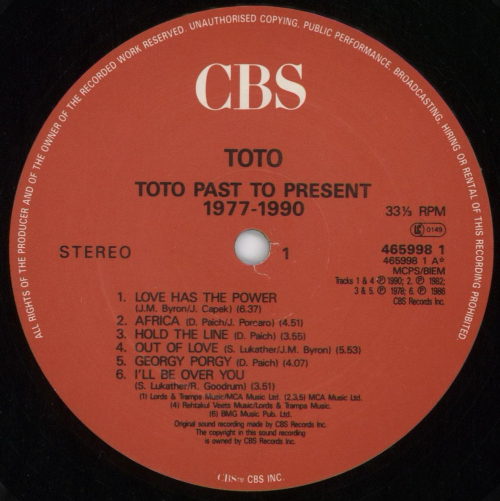 Toto Past To Present 1977-1990 UK vinyl LP album (LP record) TOTLPPA640428