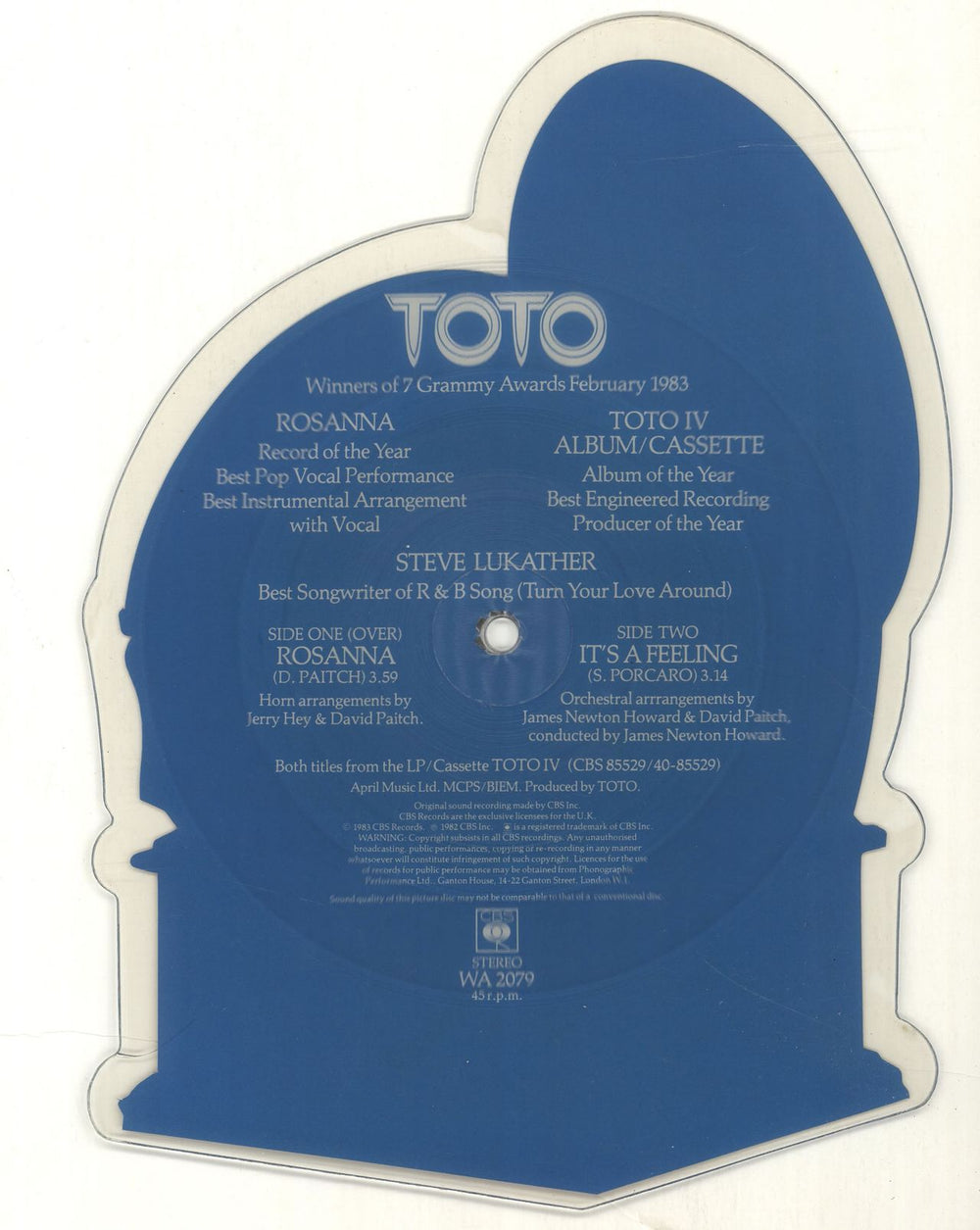 Toto Rosanna UK shaped picture disc (picture disc vinyl record) TOTSHRO691686