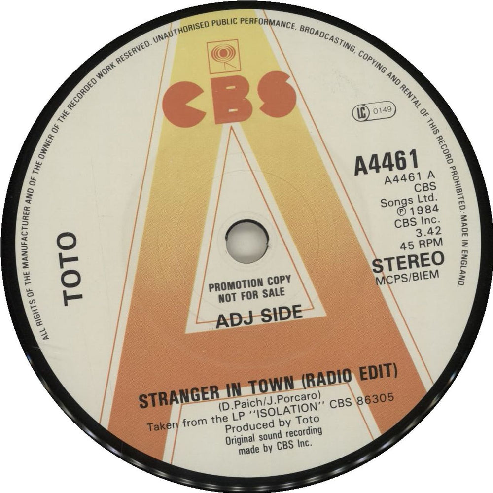 Toto Stranger In Town UK Promo 7" vinyl single (7 inch record / 45) TOT07ST684191