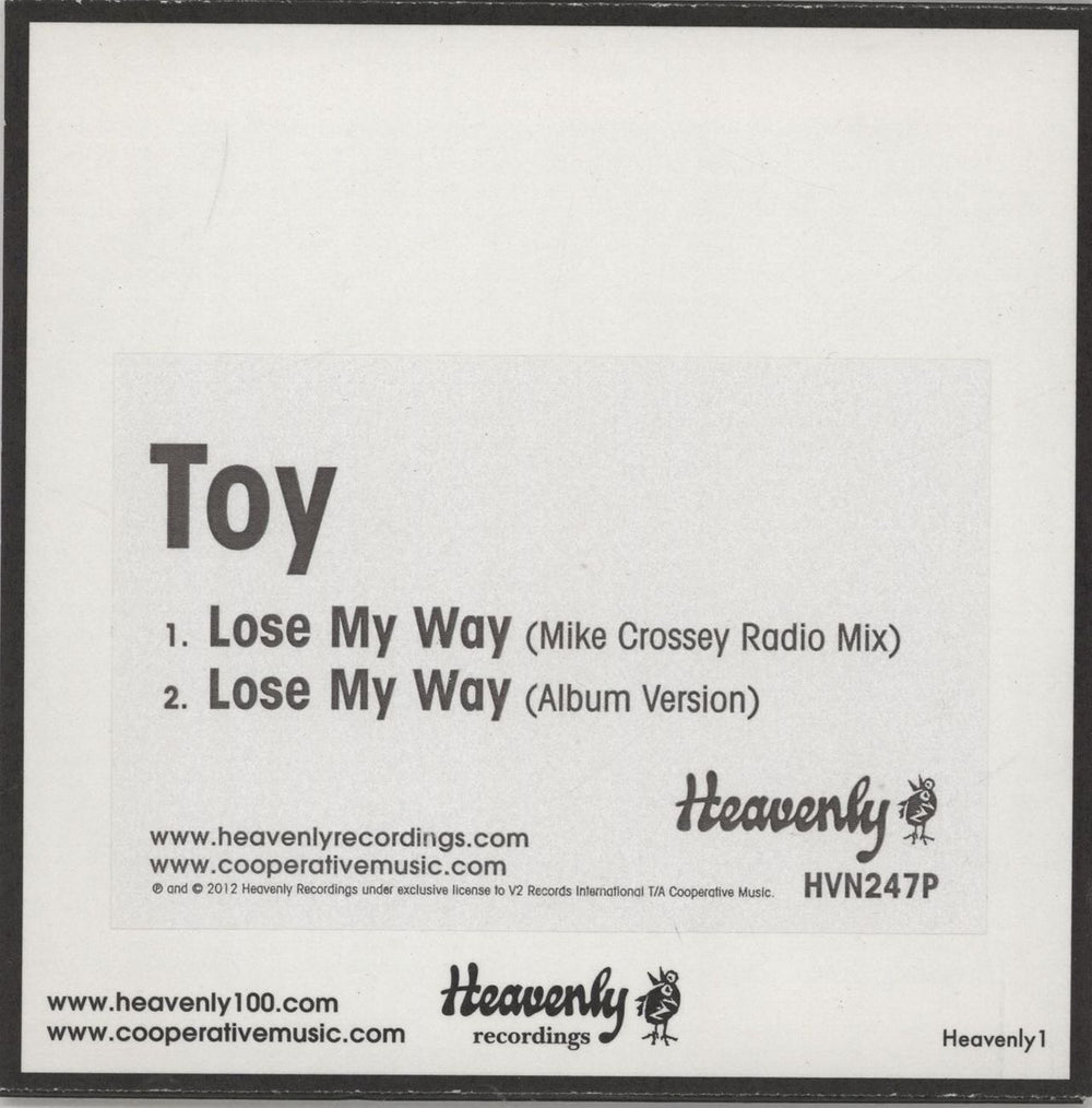 Toy Lose My Way - Mike Crossey Radio Mix UK Promo CD single (CD5 / 5") HVN247P