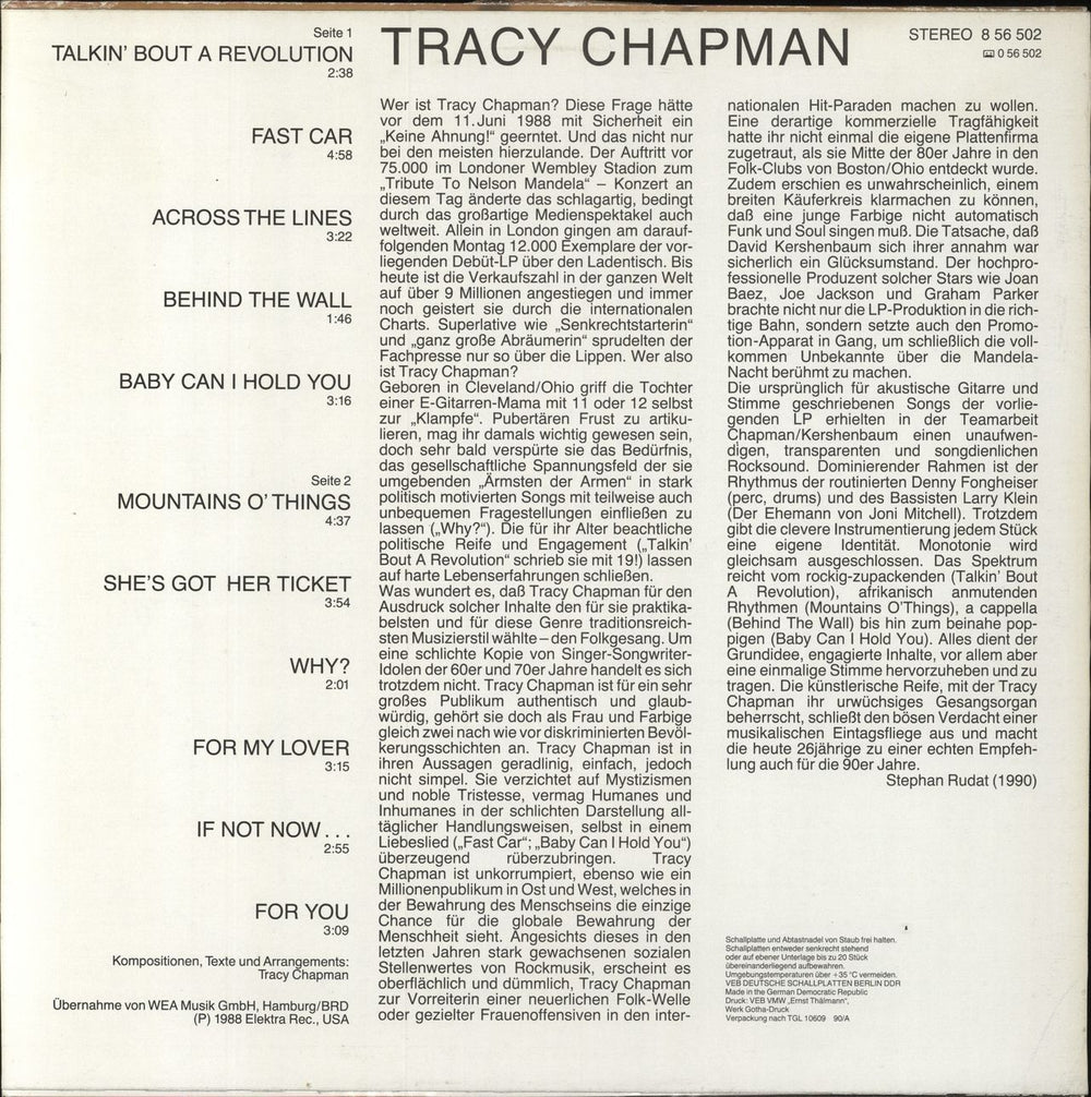 Tracy Chapman Tracy Chapman German vinyl LP album (LP record)