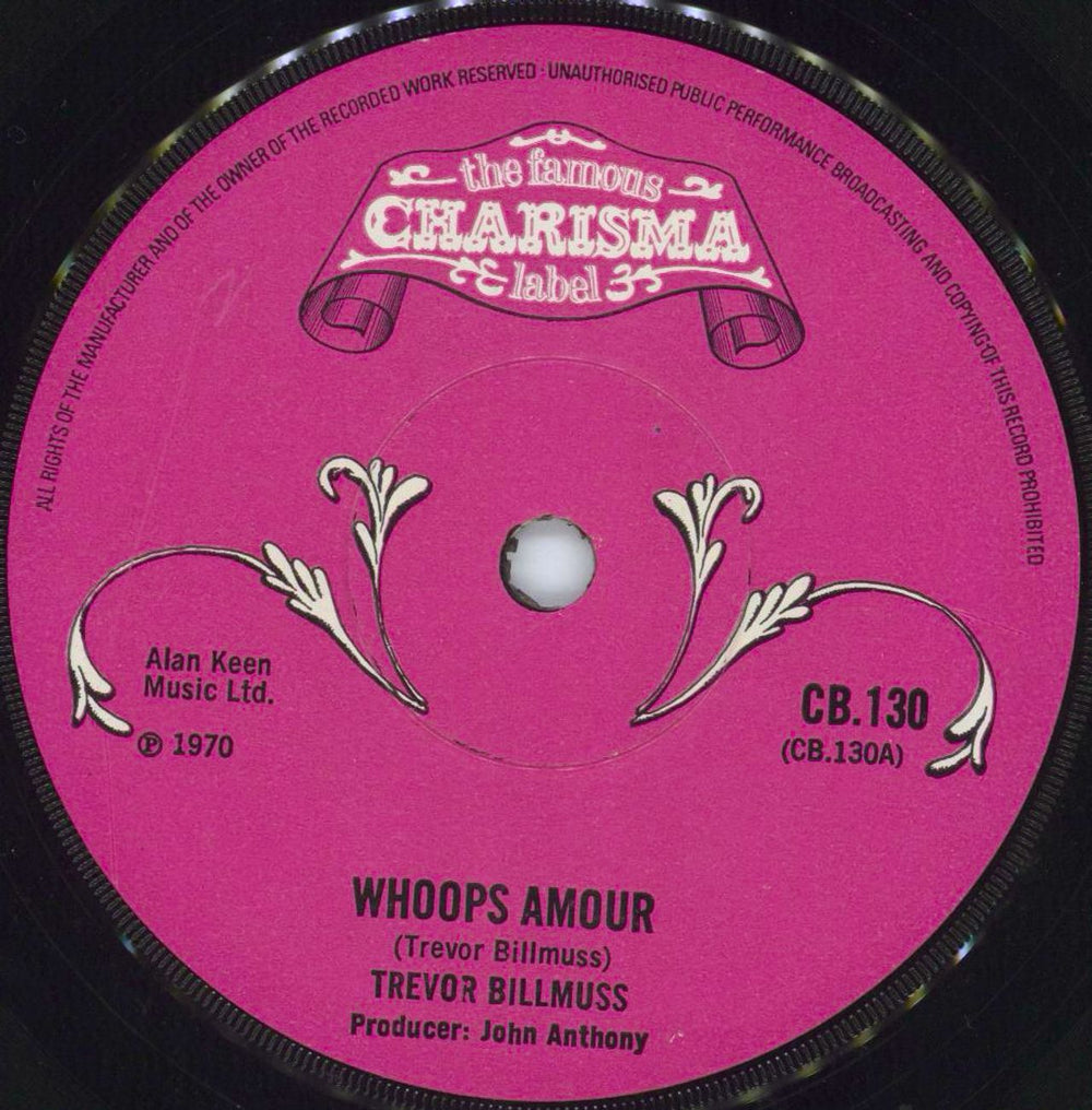 Trevor Billmus Whoops Amour UK 7" vinyl single (7 inch record / 45) CB.130