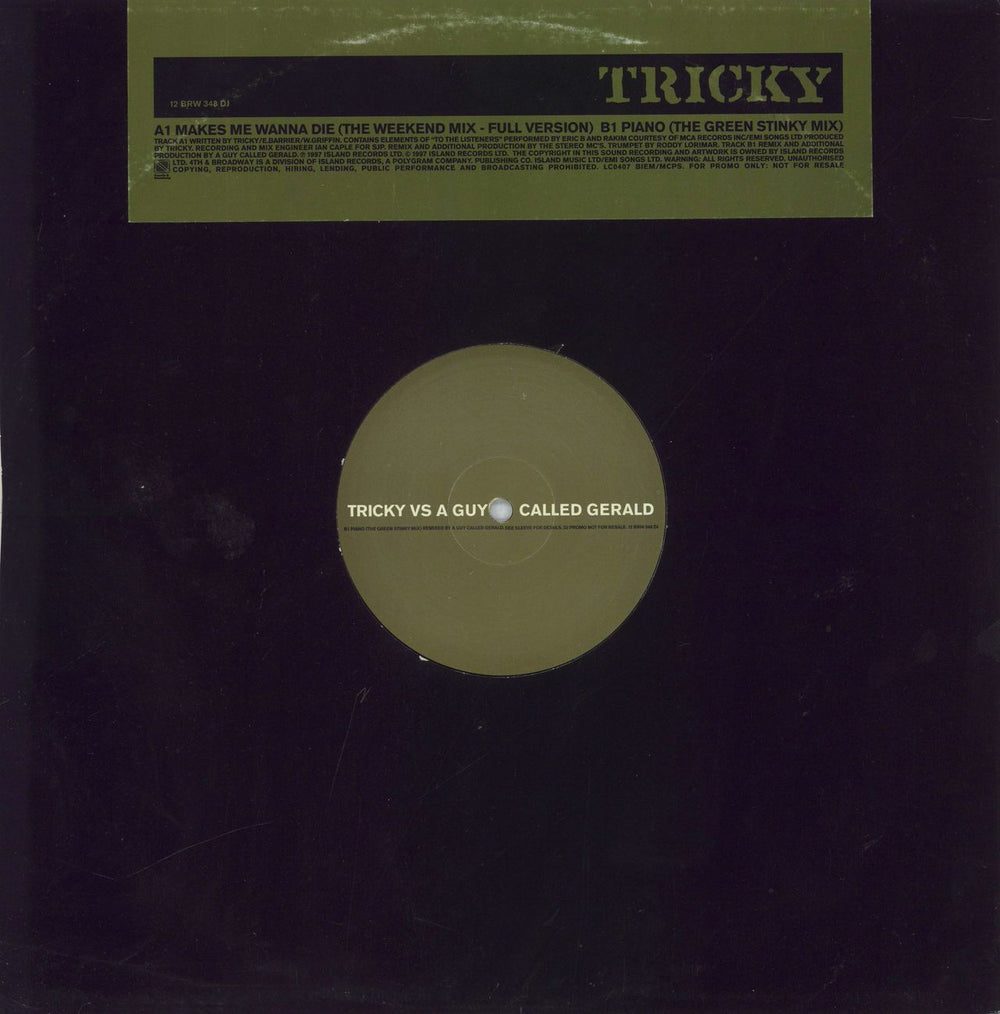 Tricky Makes Me Wanna Die UK Promo 12" vinyl single (12 inch record / Maxi-single)