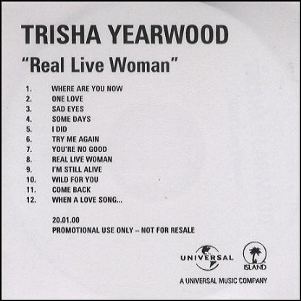 Trisha Yearwood Real Live Woman UK Promo CD-R acetate CD ACETATE