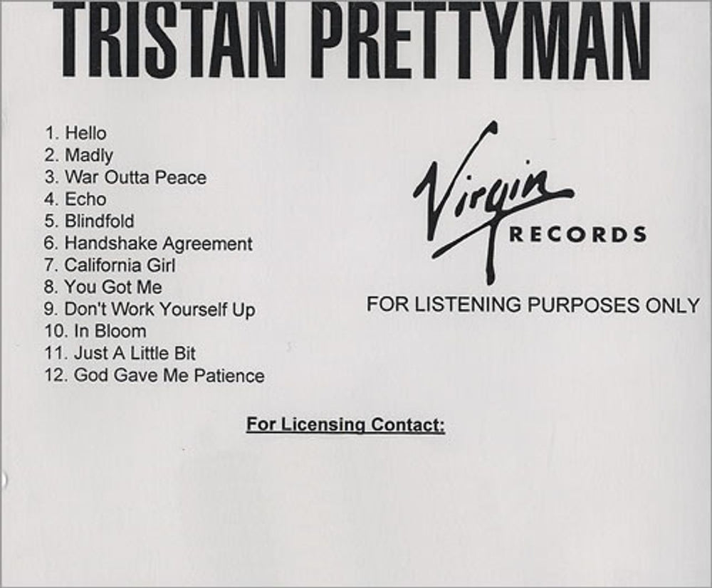 Tristan Prettyman Hello US Promo CD-R acetate CD-R ACETATE