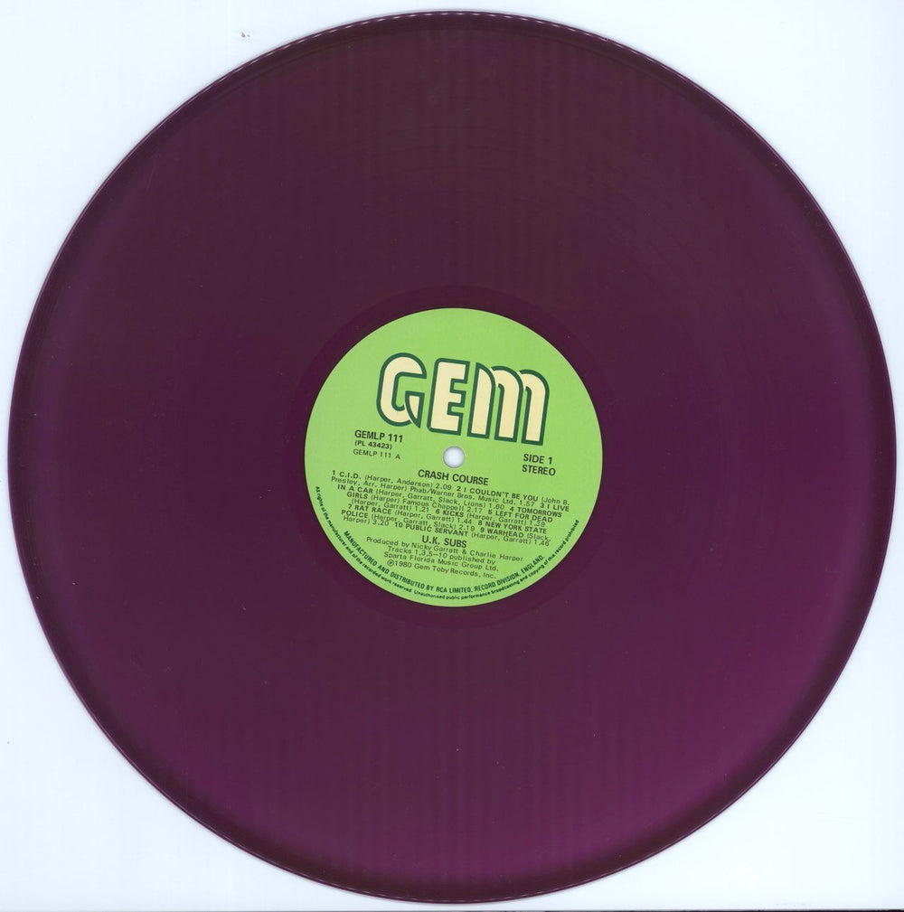 U.K. Subs Crash Course - Purple Vinyl + 12" EP - EX UK vinyl LP album (LP record) UKSLPCR768175