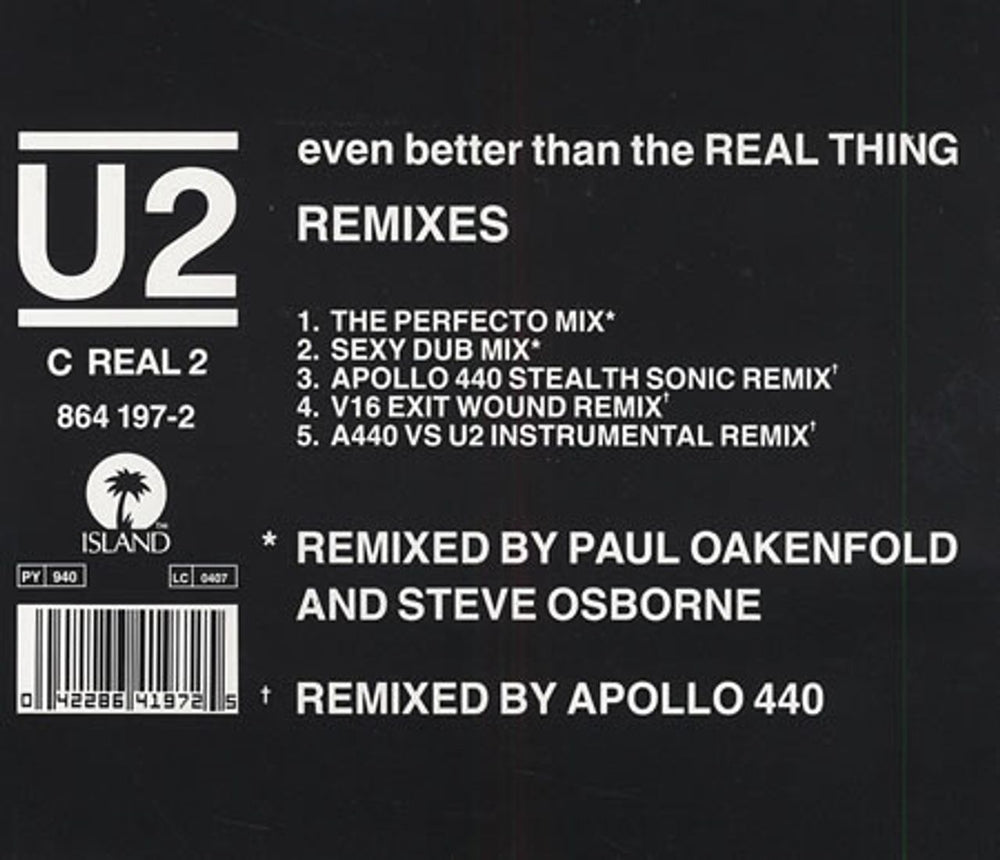 U2 Even Better Than The Real Thing - Remixes UK CD single (CD5 / 5") CREAL2