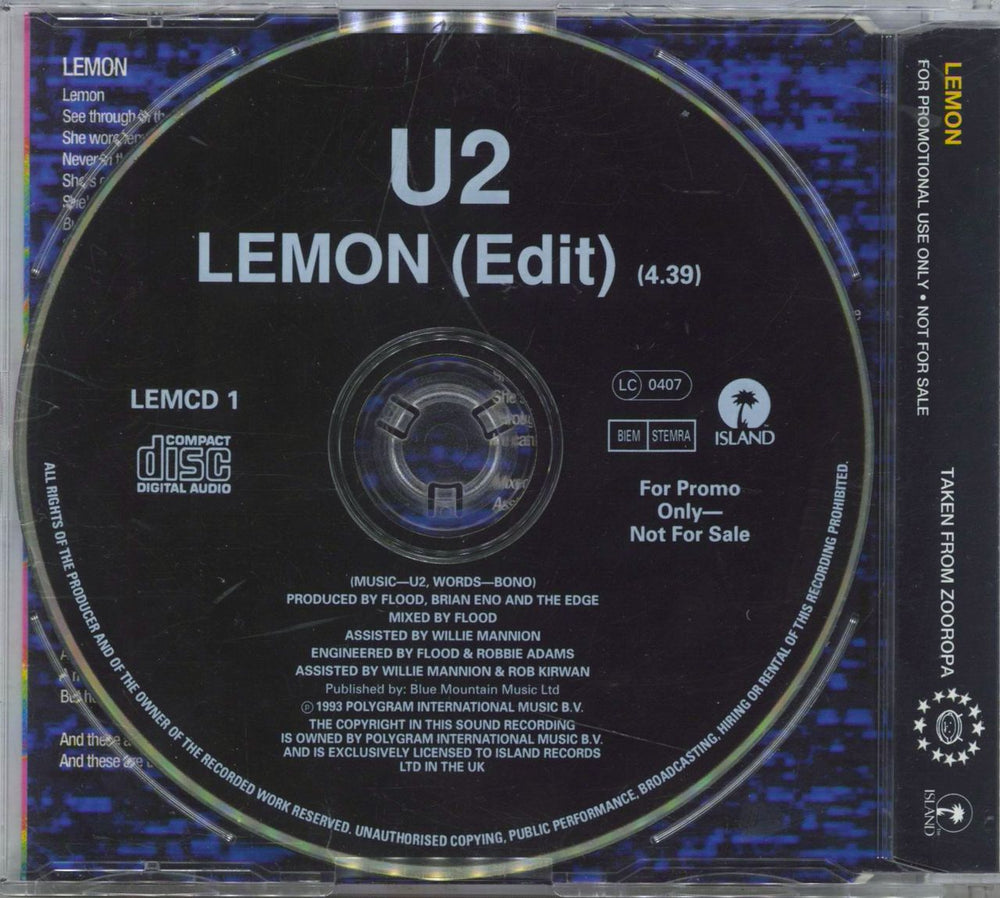 U2 Lemon - Black Disc UK Promo CD single (CD5 / 5") U-2C5LE323107