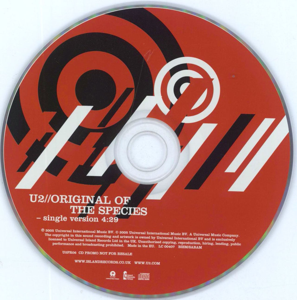 U2 Original Of The Species UK Promo CD single (CD5 / 5") U-2C5OR358070