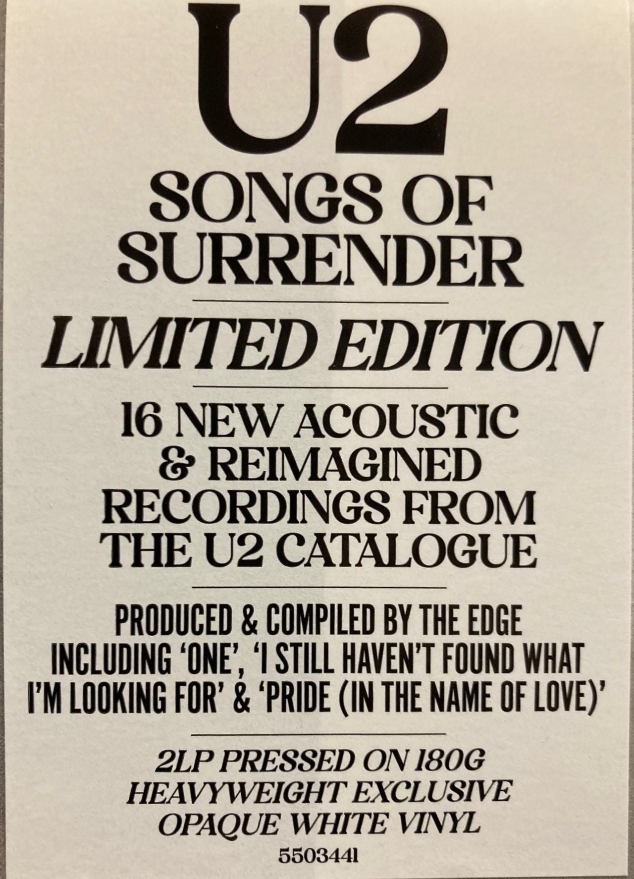 Songs Of Surrender U2 U2 Songs Of Surrender - Opaque White Vinyl Indie Exclusive - Sealed UK —  RareVinyl.com