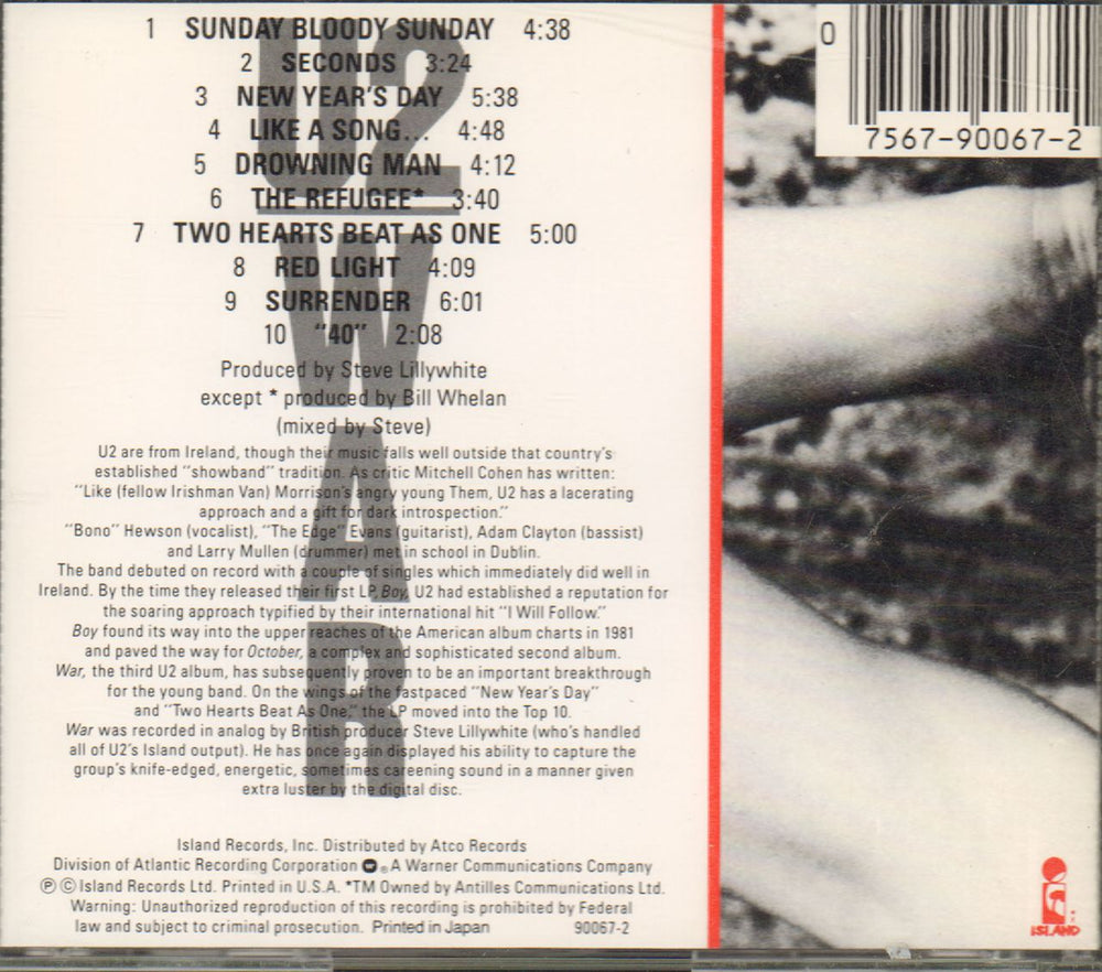 U2 War US CD album (CDLP) U-2CDWA672389