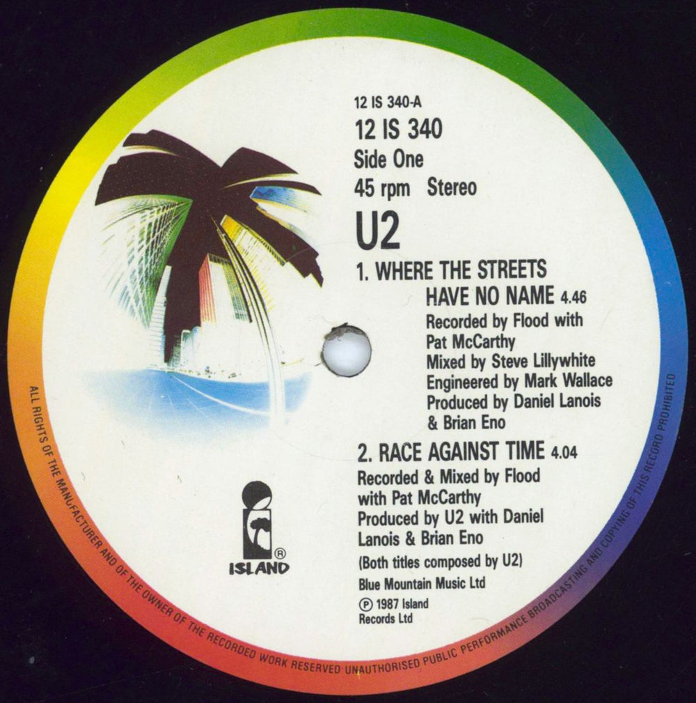 U2 Where The Streets Have No Name UK 12" vinyl single (12 inch record / Maxi-single) 12IS340