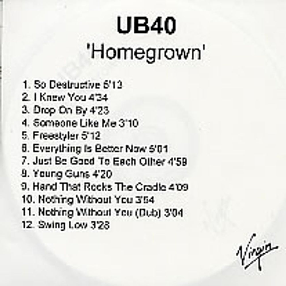 UB40 Homegrown UK Promo CD-R acetate CD-R ACETATE