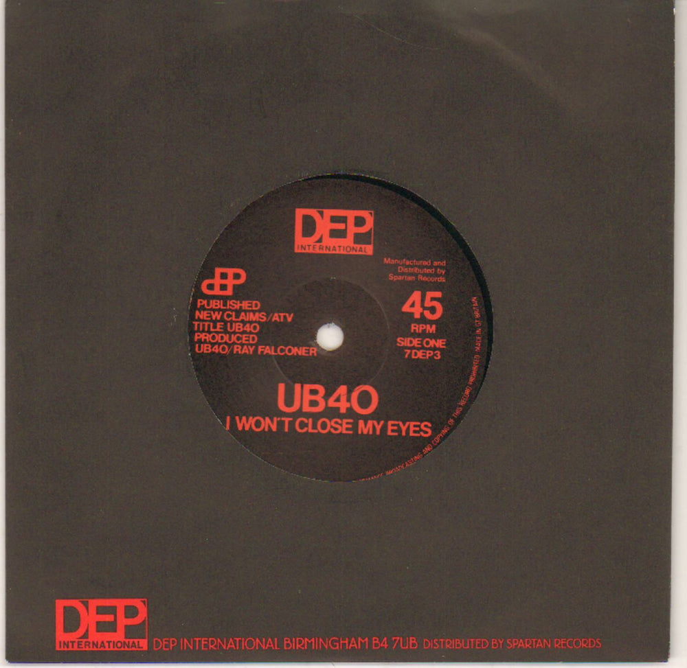 UB40 I Won't Close My Eyes UK 7" vinyl single (7 inch record / 45) 7DEP3