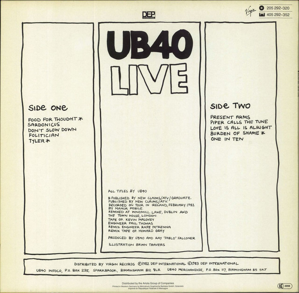 UB40 Live UK Promo vinyl LP album (LP record)