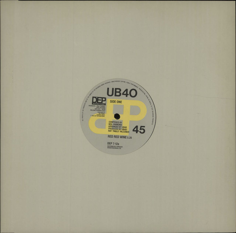 UB40 Red Red Wine UK 12" vinyl single (12 inch record / Maxi-single) DEP7-12