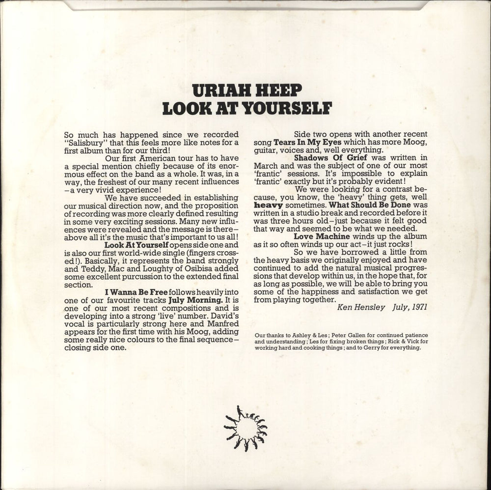 Uriah Heep Look At Yourself - 2nd - VG UK vinyl LP album (LP record)