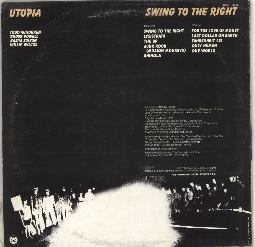 Utopia (US) Swing To The Right Italian vinyl LP album (LP record)