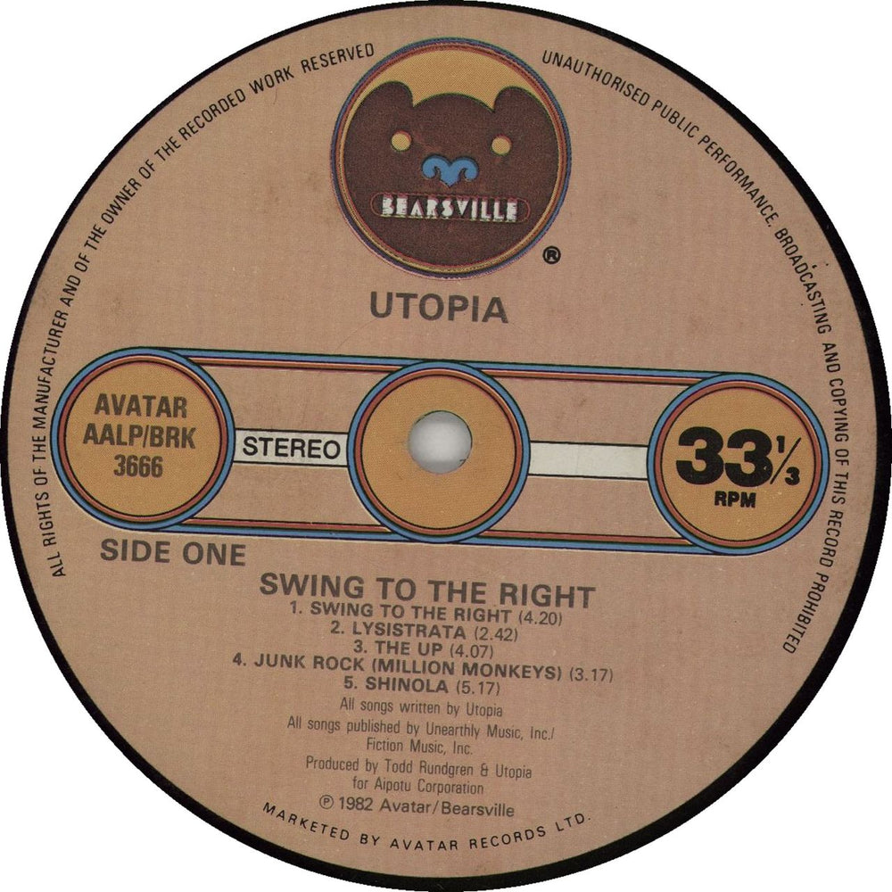 Utopia (US) Swing To The Right UK vinyl LP album (LP record)