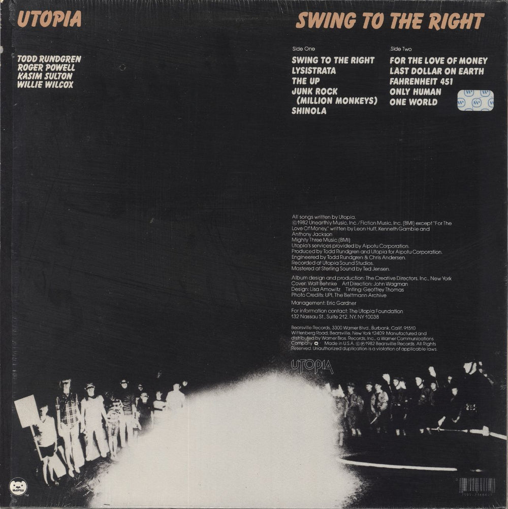 Utopia (US) Swing To The Right US vinyl LP album (LP record) 081227087517