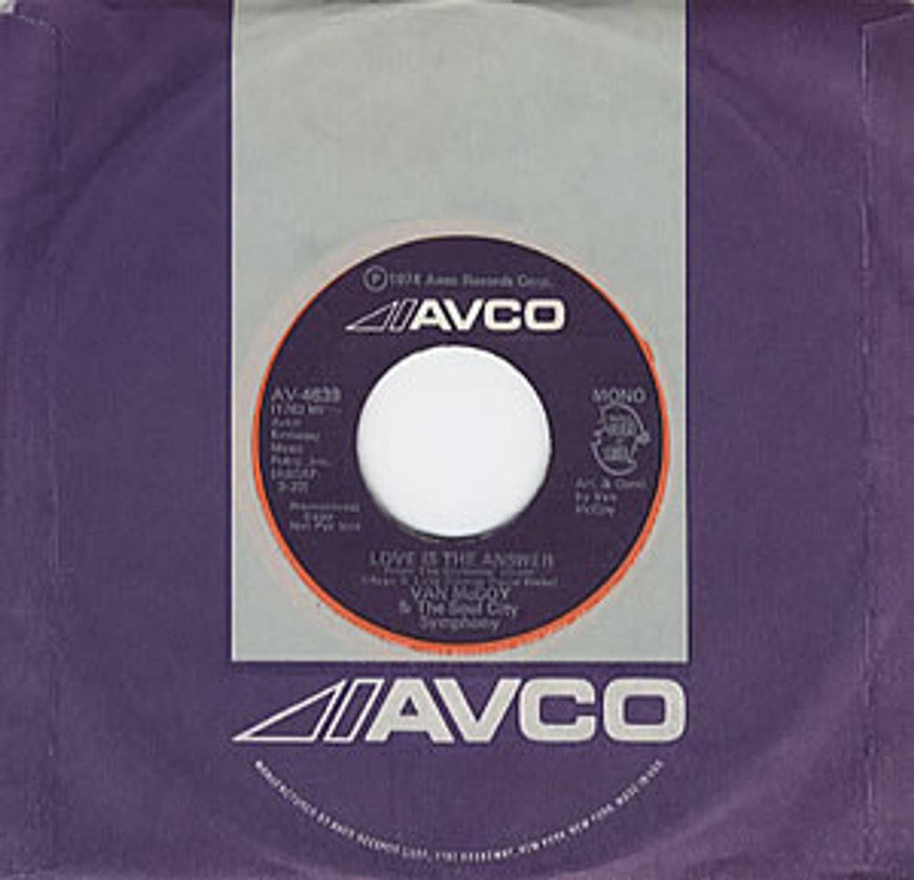 Van McCoy Love Is The Answer US Promo 7" vinyl single (7 inch record / 45) AV-4639