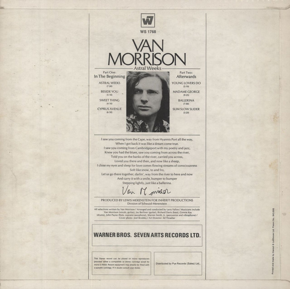 Van Morrison Astral Weeks - 1st - Orange UK vinyl LP album (LP record)