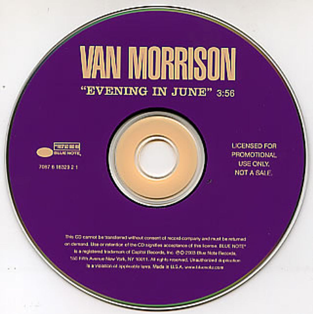 Van Morrison Evening In June US Promo CD single (CD5 / 5") 708761832921