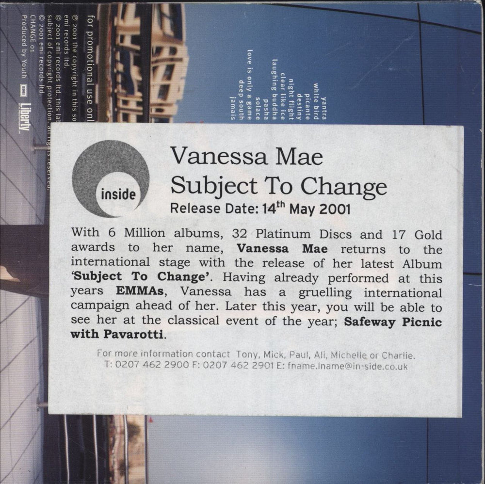 Vanessa Mae Subject To Change UK Promo CD album (CDLP) VMACDSU188109