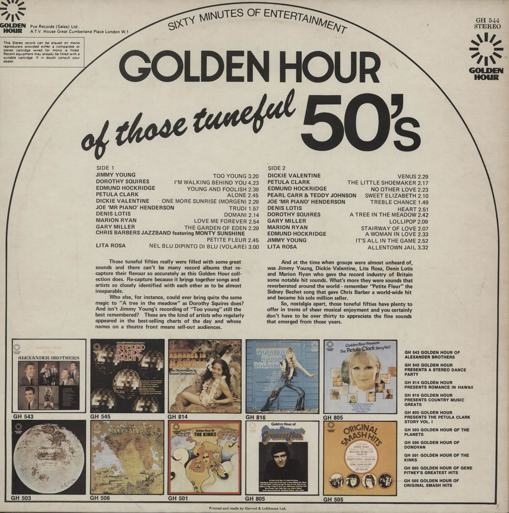 Various-50s/Rock & Roll/Rockabilly Golden Hour Of Those Tuneful 50's UK vinyl LP album (LP record)