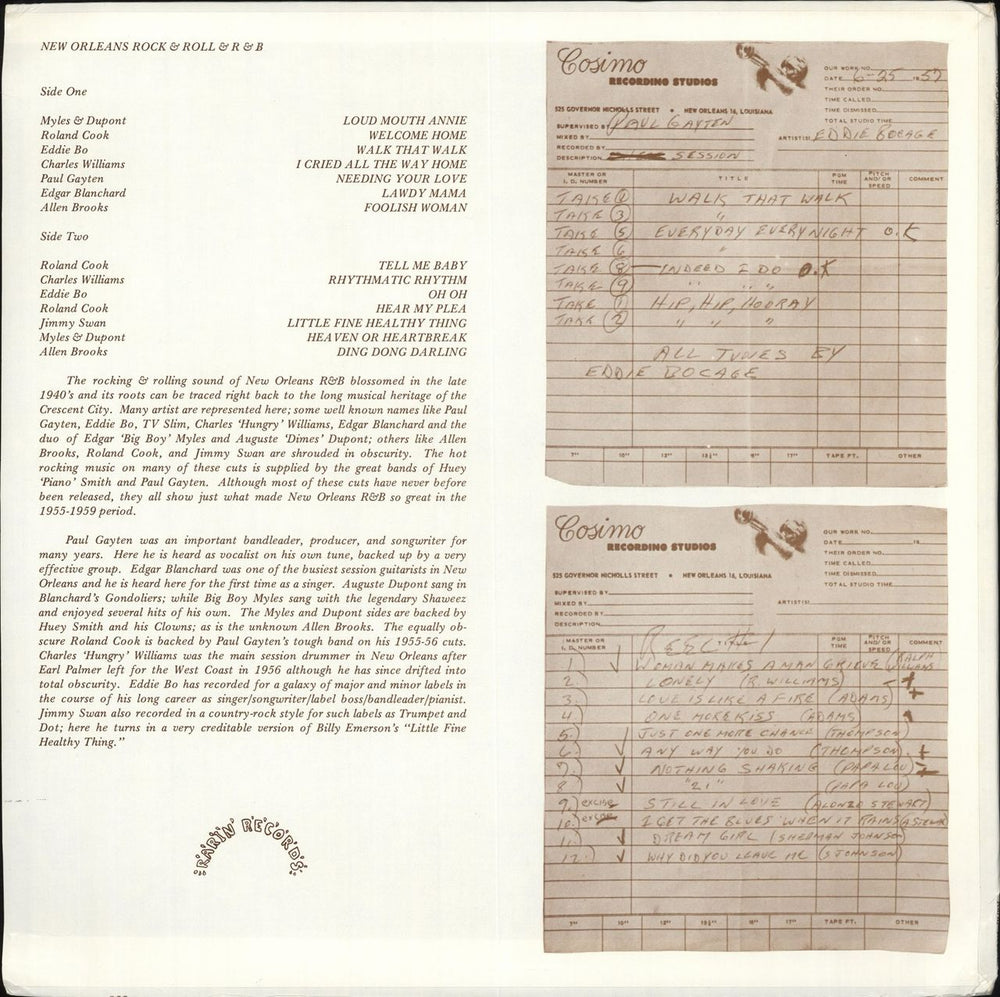 Various-50s/Rock & Roll/Rockabilly New Orleans Rock & Roll & R&B US vinyl LP album (LP record)