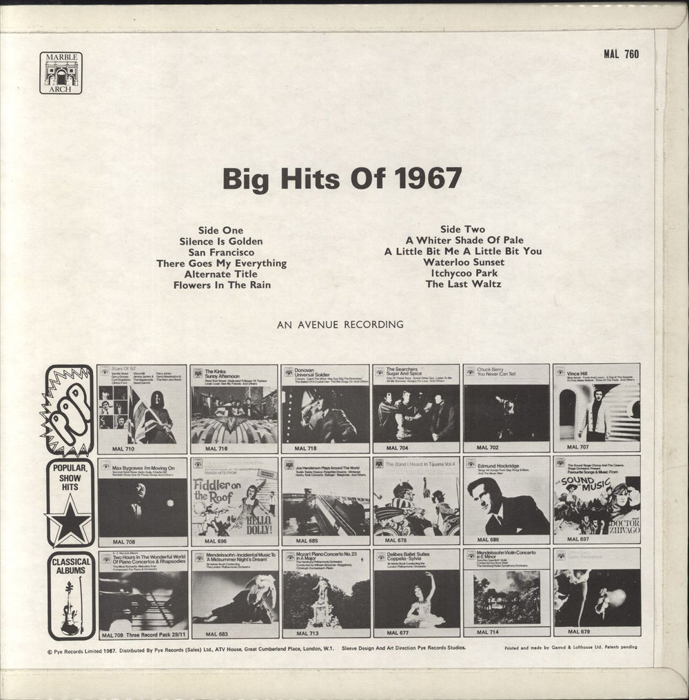 Various-60s & 70s Big Hits Of 1967 UK vinyl LP album (LP record)