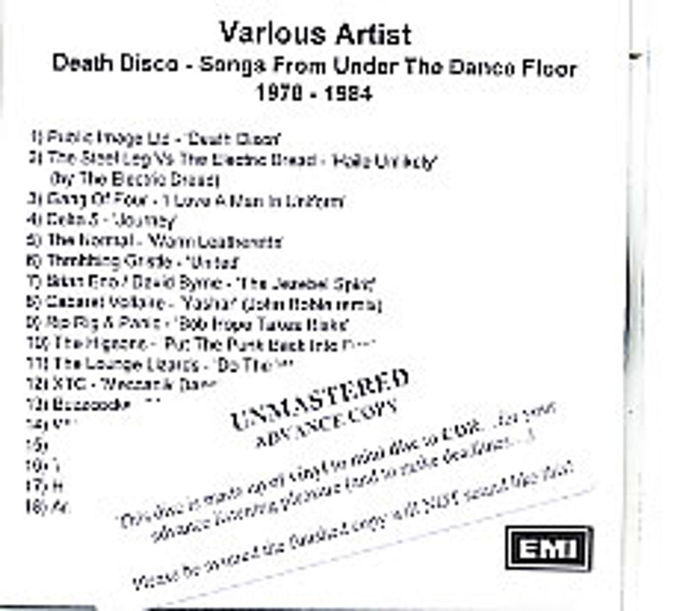 Various Artists Death Disco - Songs From Under The Dance Floor 1978-1984 UK Promo CD-R acetate CD-R ACETATE