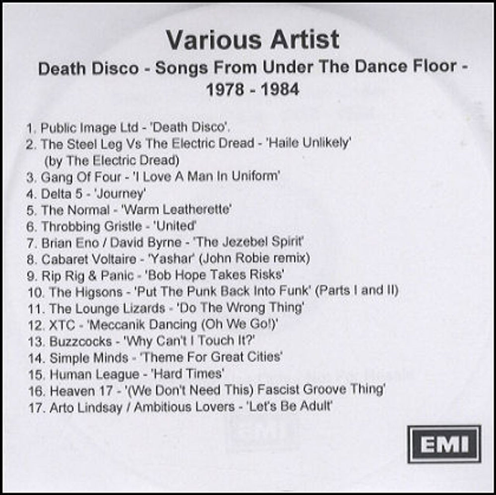 Various Artists Death Disco - Songs From Under The Dance Floor 1978-1984 UK Promo CD-R acetate CD-R ACETATE