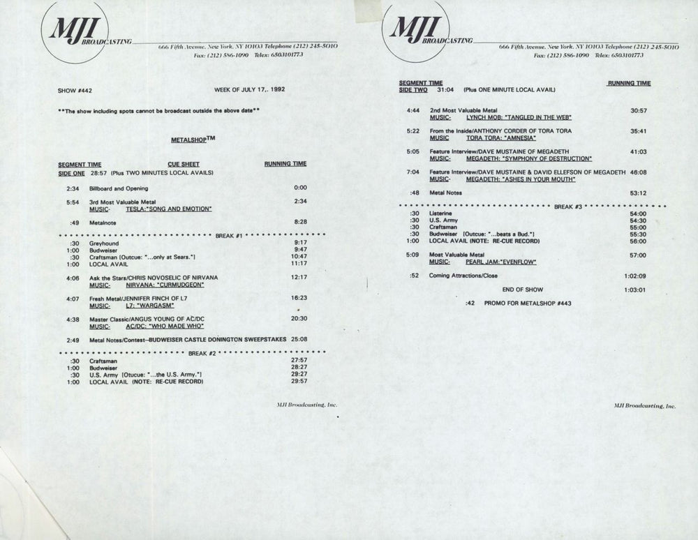 Various Artists Metalshop - Radio’s Weekly Metal Magazine 17th July 1992 US vinyl LP album (LP record) 1992