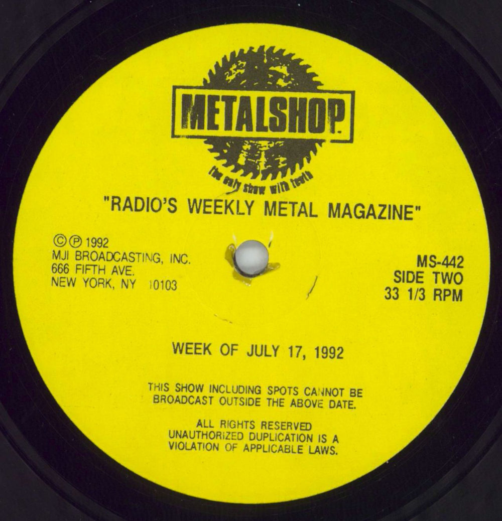 Various Artists Metalshop - Radio’s Weekly Metal Magazine 17th July 1992 US vinyl LP album (LP record)