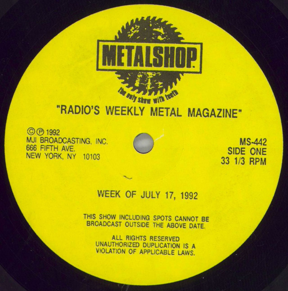 Various Artists Metalshop - Radio’s Weekly Metal Magazine 17th July 1992 US vinyl LP album (LP record) MS-442