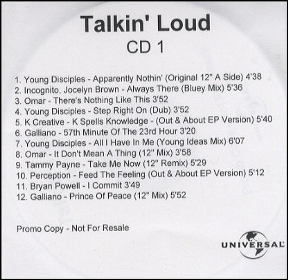 Various Artists Talkin' Loud UK Promo CD-R acetate CD-R ACETATE