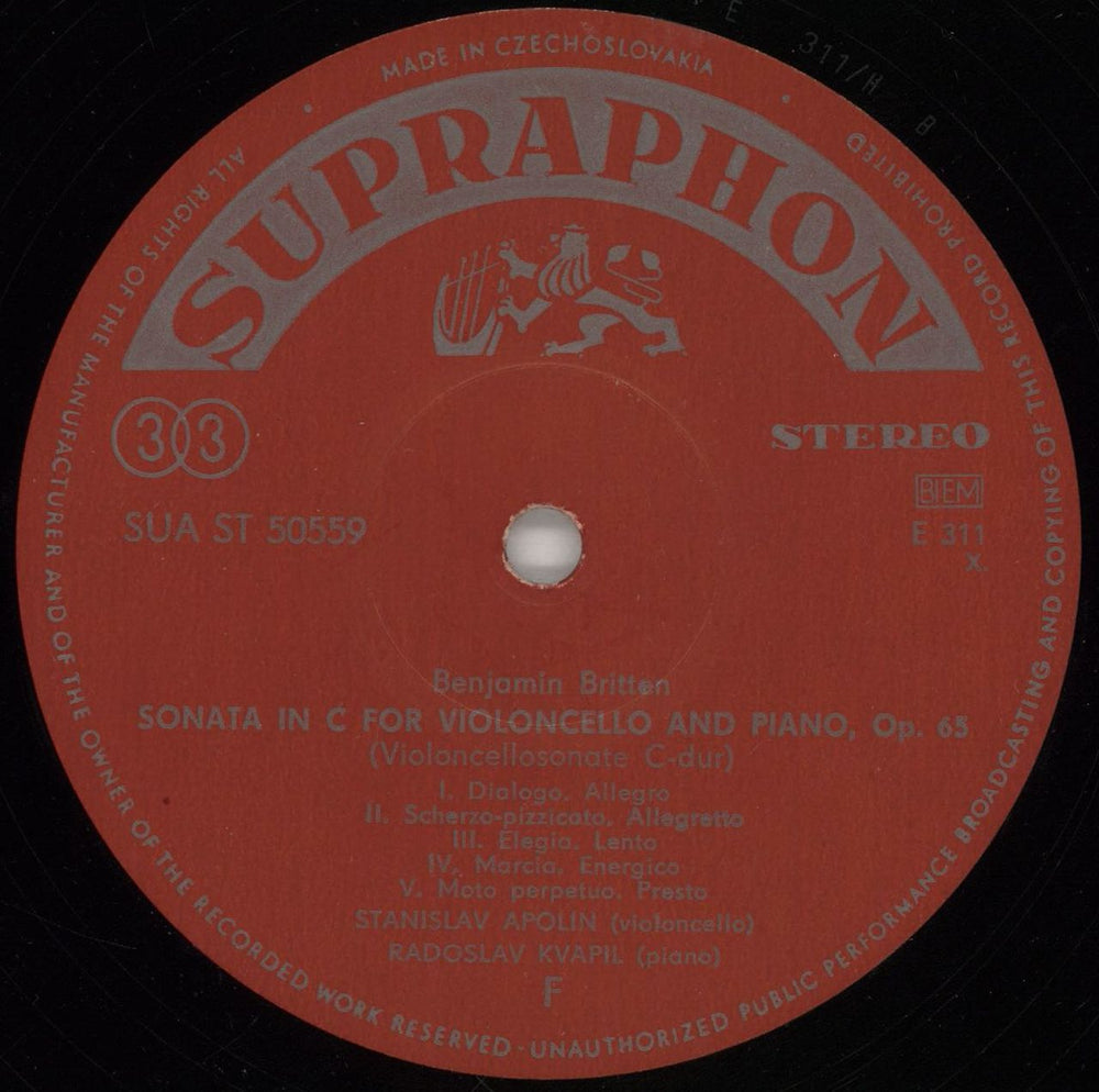 Various-Classical & Orchestral Britten: Sonata in C, Op.65 / Kabalevsky: Sonata in B Flat Minor, Op.71 Czech vinyl LP album (LP record) VAFLPBR764827