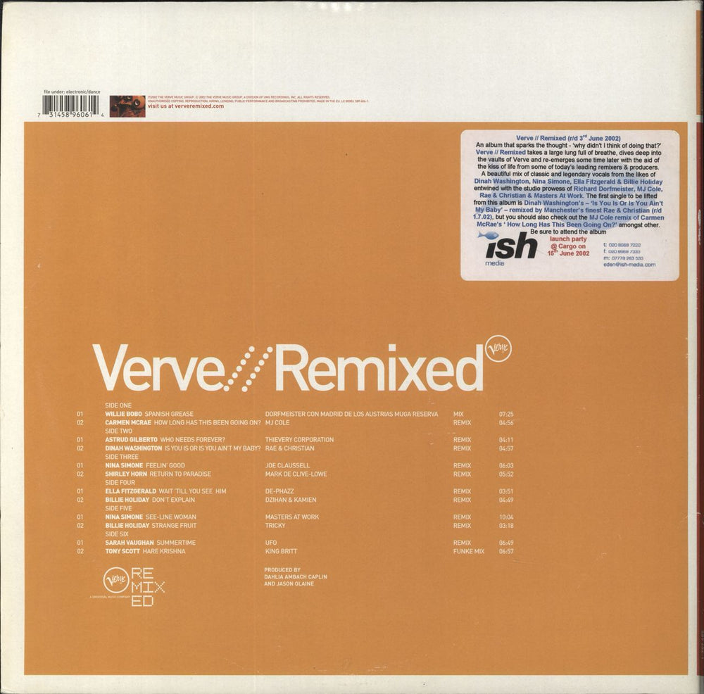 Various-Dance Verve Remixed UK 3-LP vinyl record set (Triple LP Album) 731458960614