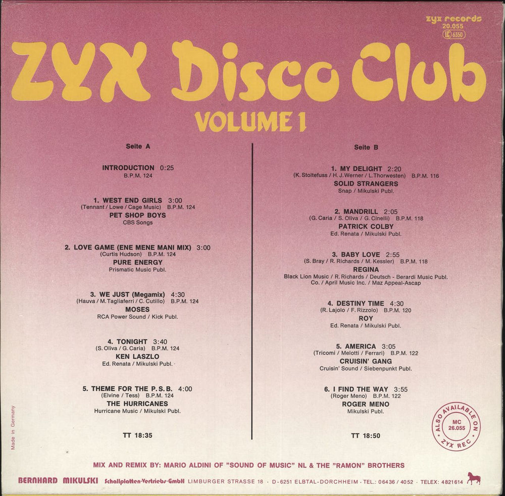 Various-Dance ZYX Disco Club - Volume 1 German vinyl LP album (LP record)