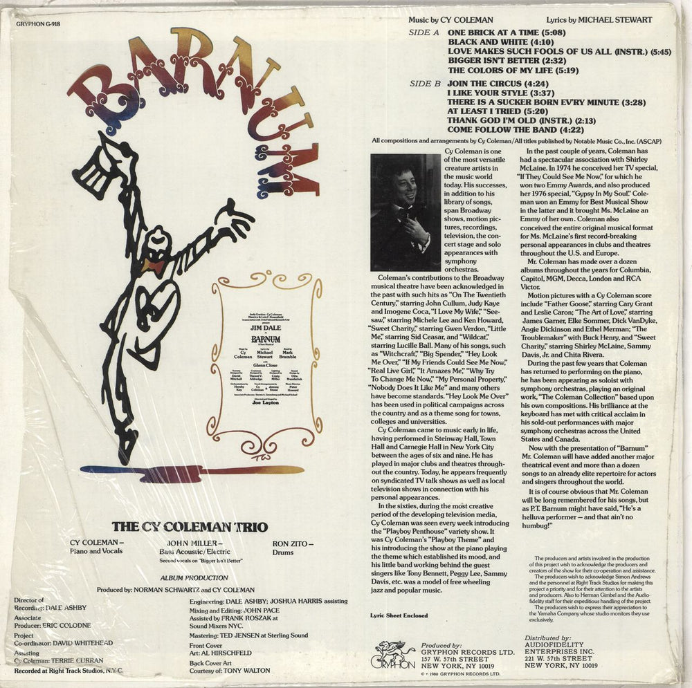 Various-Film, Radio, Theatre & TV Barnum: A New Musical US vinyl LP album (LP record)