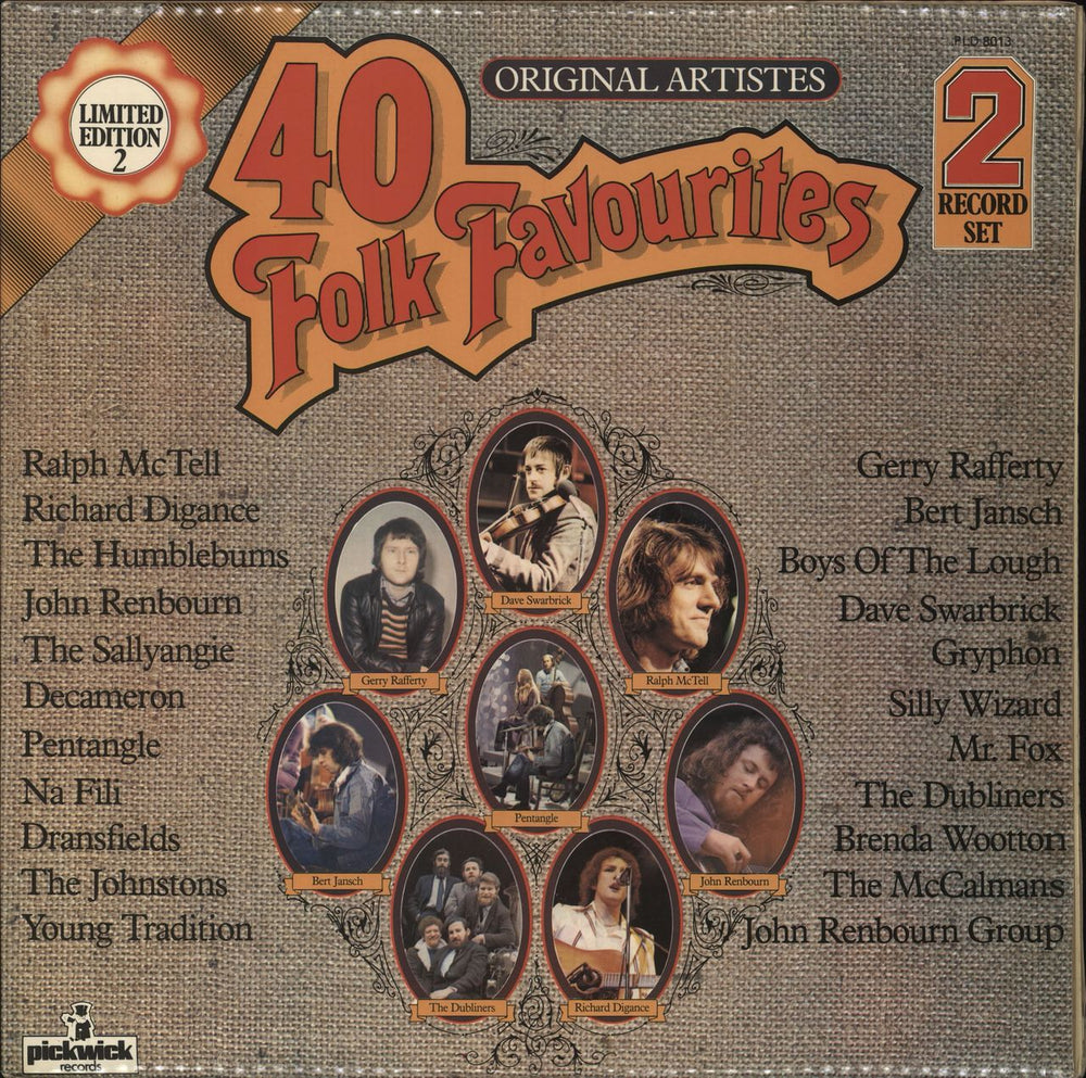 Various-Folk 40 Folk Favourites UK 2-LP vinyl record set (Double LP Album) PLD8013