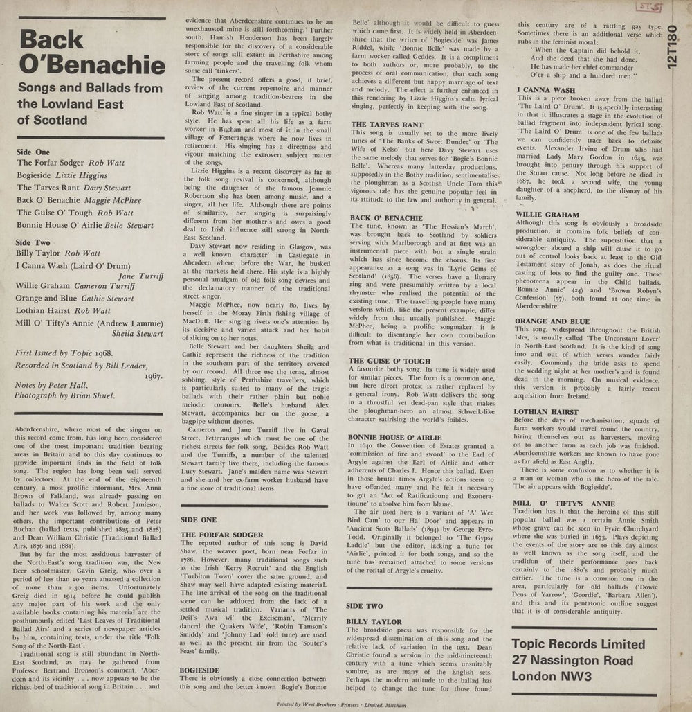 Various-Folk Back O'Benachie UK vinyl LP album (LP record)