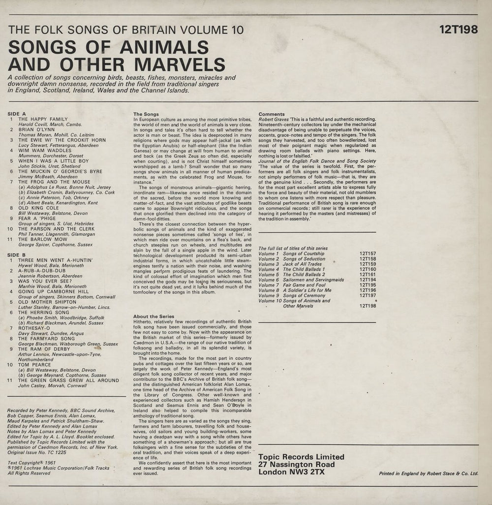 Various-Folk Songs Of Animals And Other Marvels UK vinyl LP album (LP record)