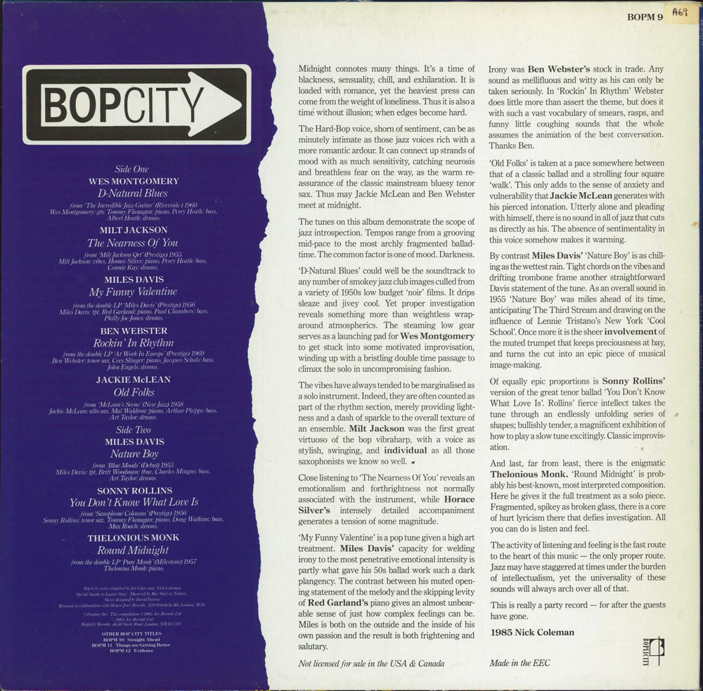 Various-Jazz Bopcity: Midnight UK vinyl LP album (LP record)