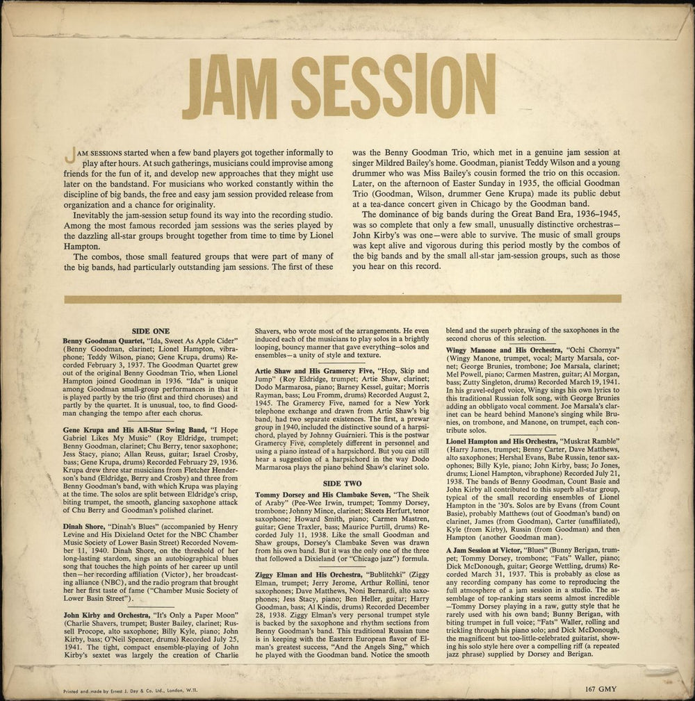 Various-Jazz Jam Session UK vinyl LP album (LP record)