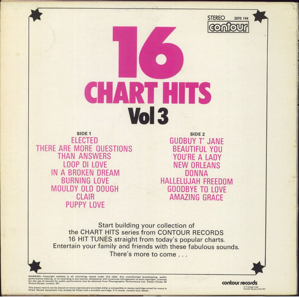 Various-Pop 16 Chart Hits Vol. 3 UK vinyl LP album (LP record)