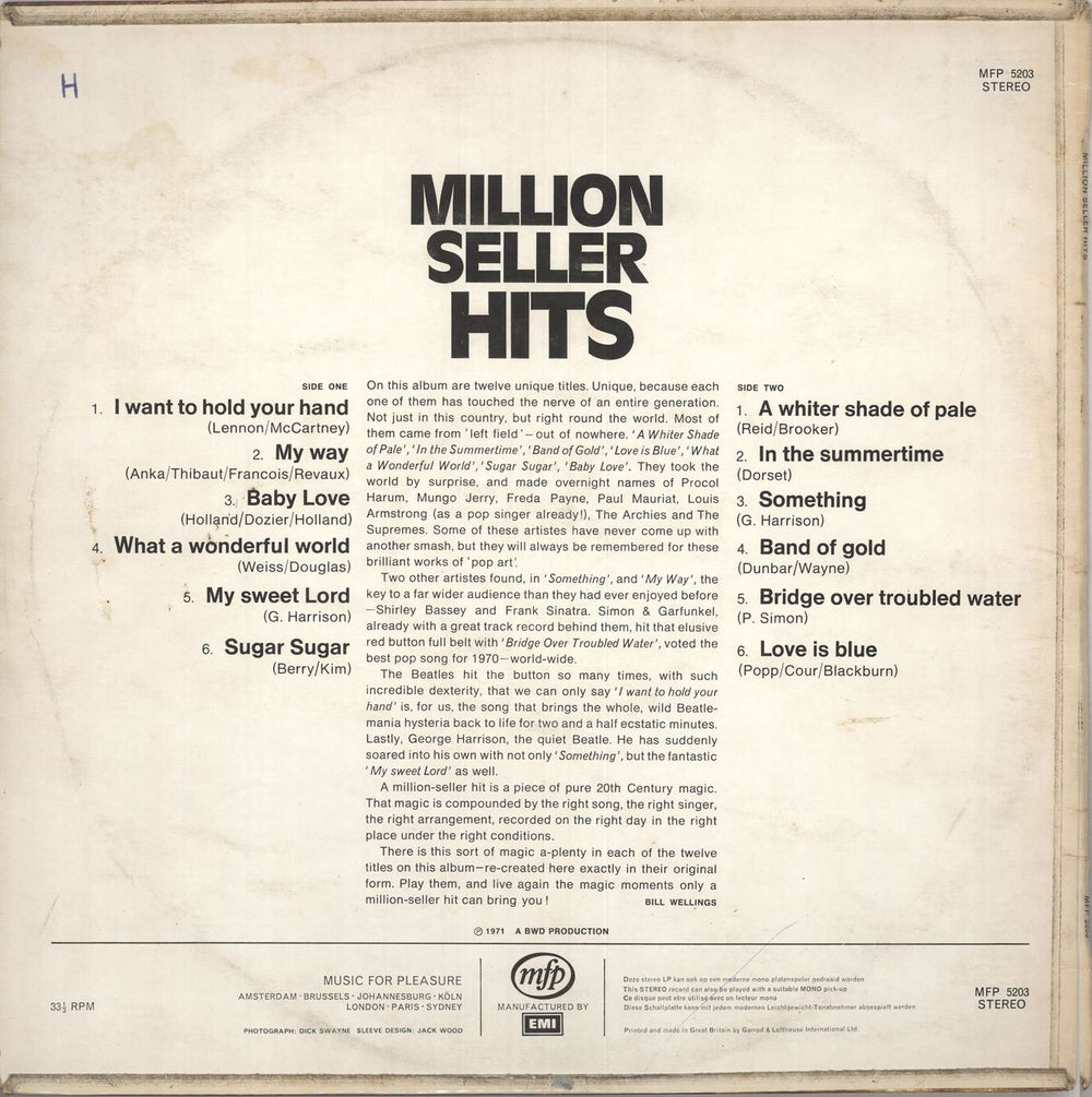 Various-Pop Million Seller Hits UK vinyl LP album (LP record) 7VALPMI735392