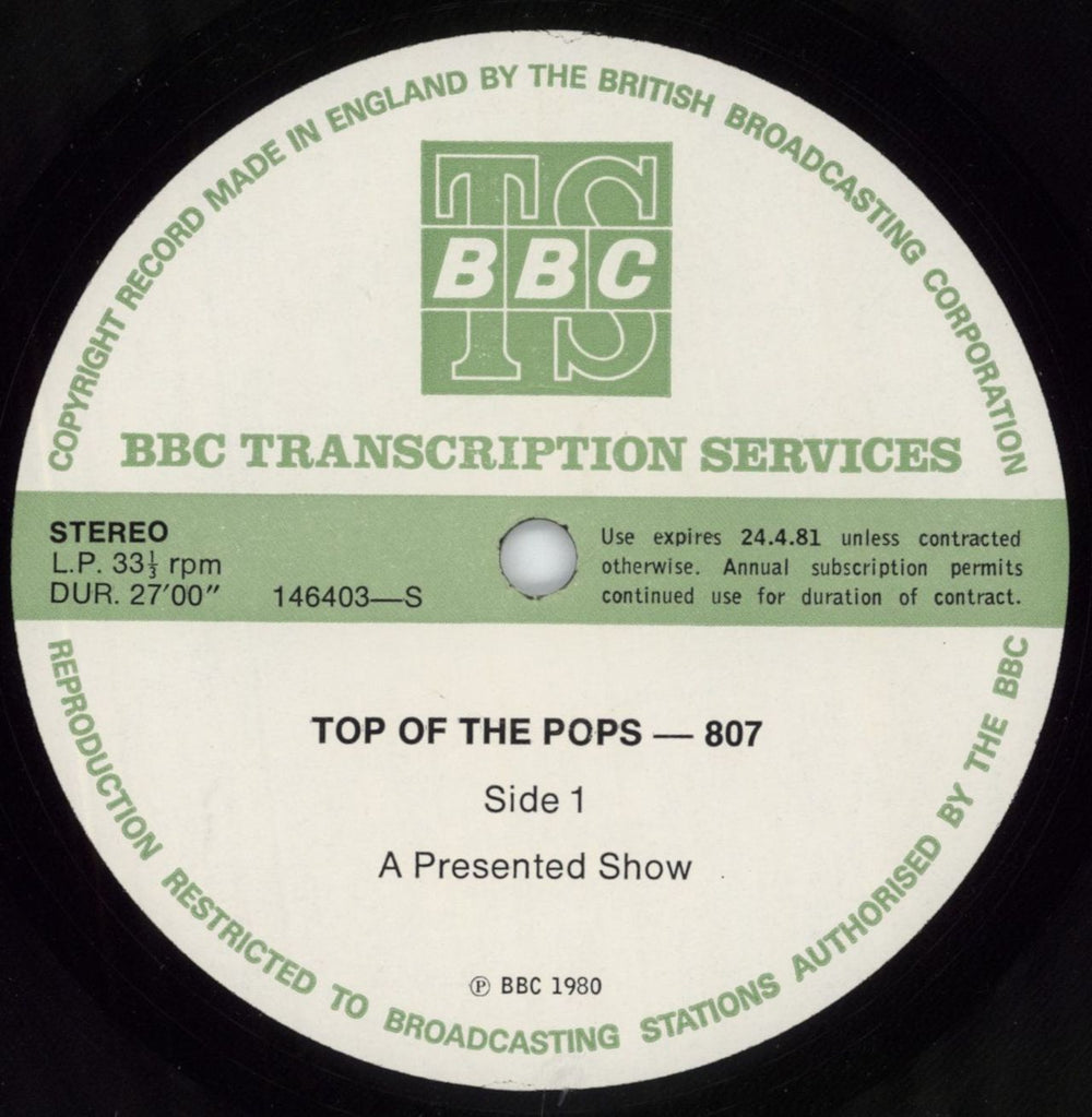 Various-Pop Top Of The Pops 807 UK Promo vinyl LP album (LP record) 146403/04-S