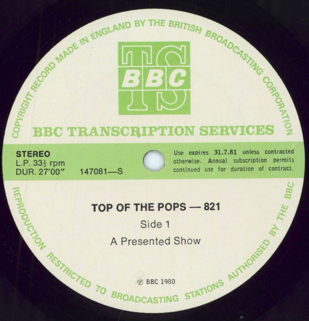 Various-Pop Top Of The Pops 821 UK Promo vinyl LP album (LP record) 147081/82-S